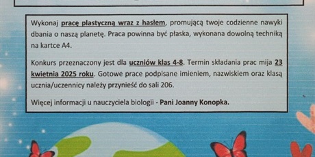 Konkurs z okazji zbliżającego się Dnia Ziemi dla klas 4-8