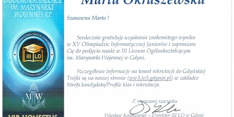 Marta Okraszewska laureatka Olimpiady Informatycznej Juniorów